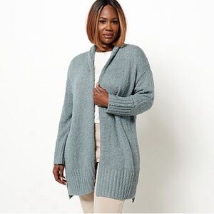 Barefoot Dreams Boucle‎ Shadow Stripe Cardigan Dolphin Blue Size L/XL NEW